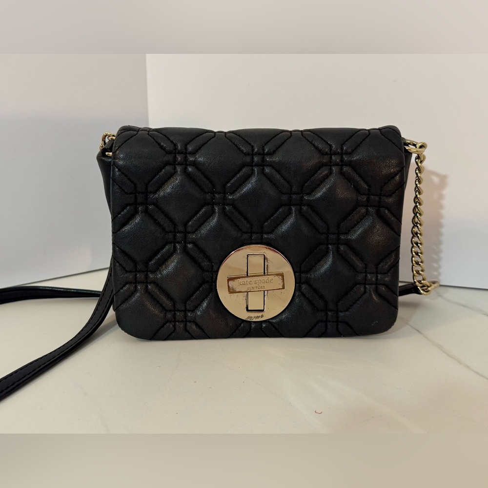 Kate Spade Women's Black Leather Quilted Handbag Shoulder Bag Designer‎